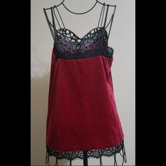 WHBM Red Velvet Black Lace Trim Cami Size Small - Picture 2 of 6